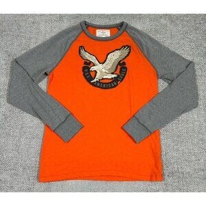 American Eagle Outfitters Shirt‎ Mens Small Gray Orange Embroidered Long Sleeve